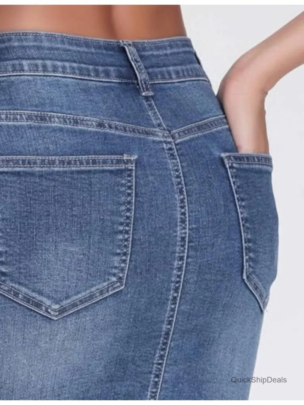 Women's Ripped Denim Mini Skirt High Rise Stretch Bodycon Raw Hem